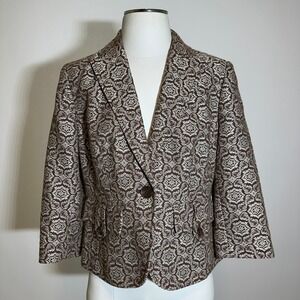 Worthington Brown 1 Button 3/4 Sleeve Suit Jacket Blazer Career Womens Size 10